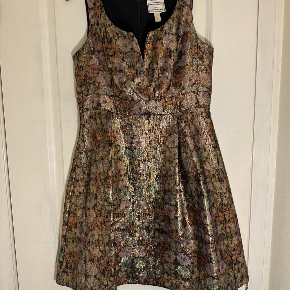 Metallic Floral Fit-and-Flare Dress - Multicolor